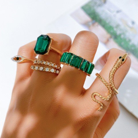 6 Piece Green Snake Ring Set-RGE0